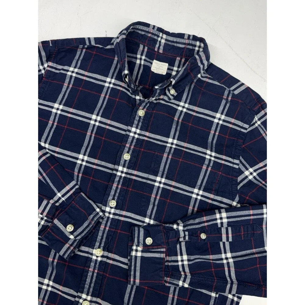 J Crew Vintage Oxford Dress Shirt Plaid Long Sleeve Button Up Blue Mens XS